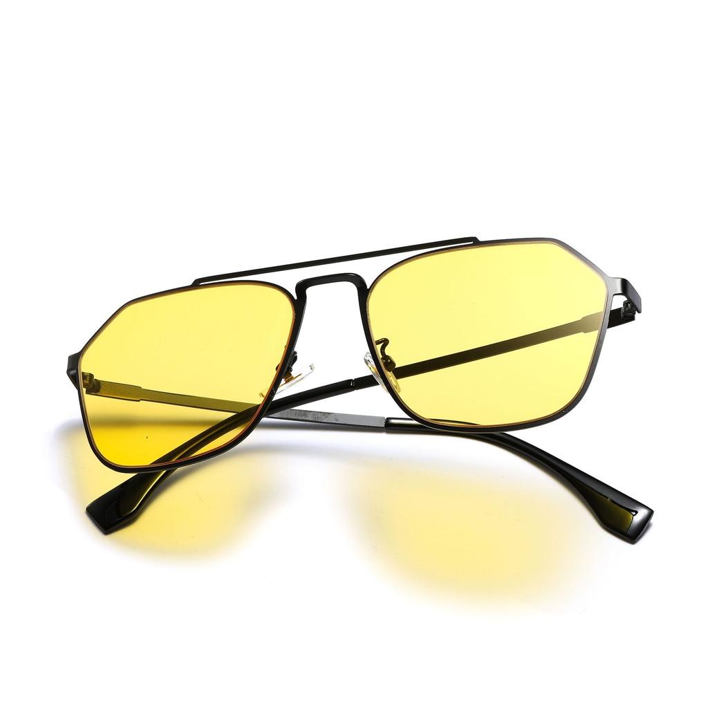 Metal Thin Frame Glasses Men'S Square Double Beam Retro Sunglasses Women'S Pilot Model Toad Sunglasses Men