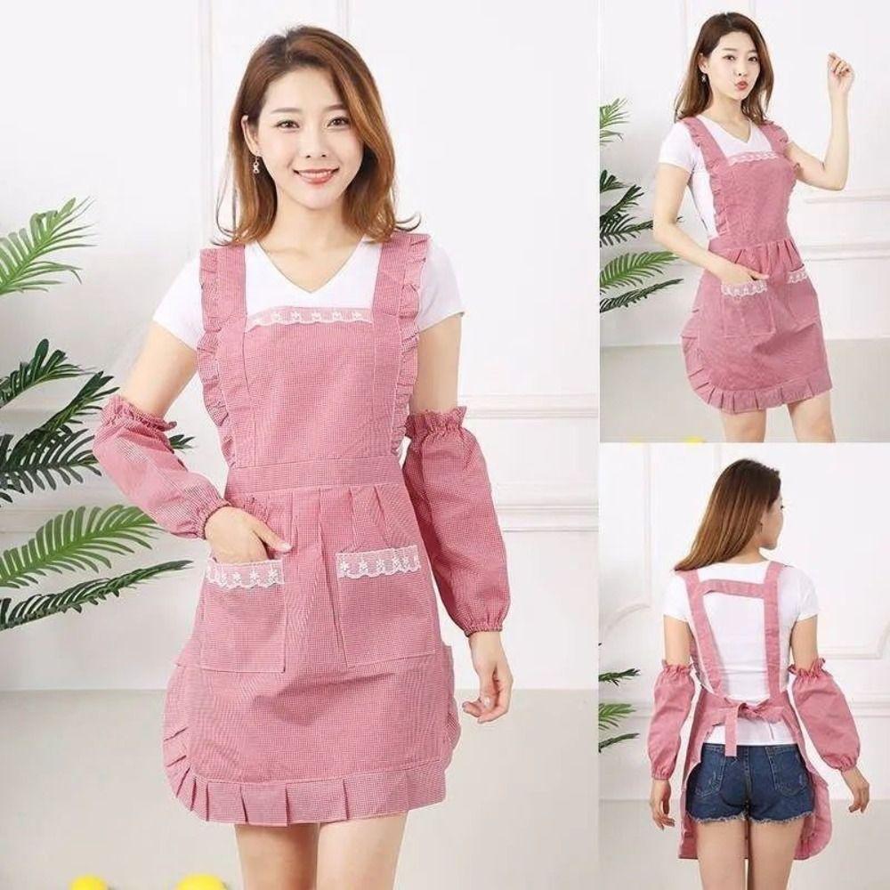 Lovely Adjustable Cooking Ladies Waterproof Princess Skirt with Pockets Apron Kitchen Work Clothes