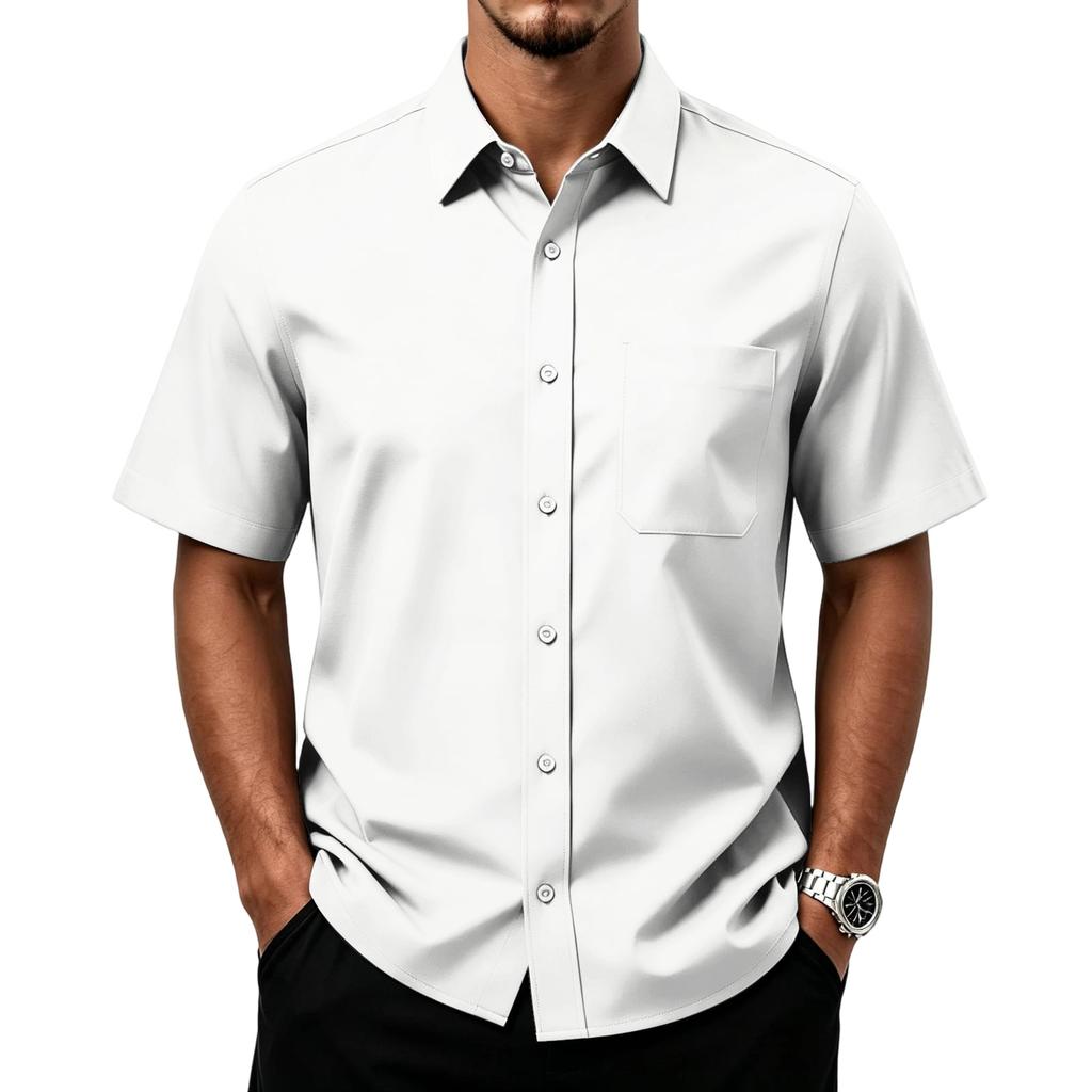 Men's Casual Short Sleeve Button Down Shirt with Chest Pocket Lightweight Breathable Fabric Relaxed Fit Summer Top