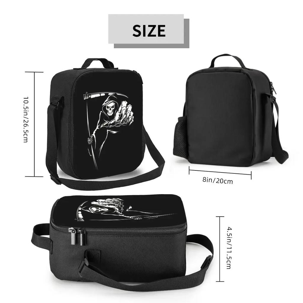 Grim Reaper Insulated Lunch Bag for Work School Demon Skull Waterproof Thermal Cooler Bento Box Women Children