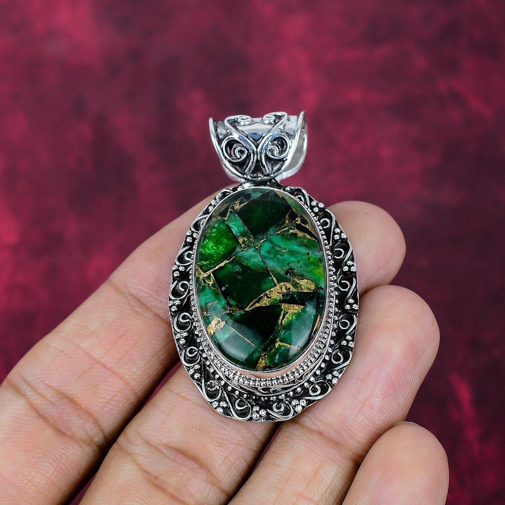 Grün Türkis Kupfer Handgefertigter Edelsteinschmuck, 925 massiv Sterlingsilber Anhänger Wunderschöner Schmuck, Für Thanksgiving