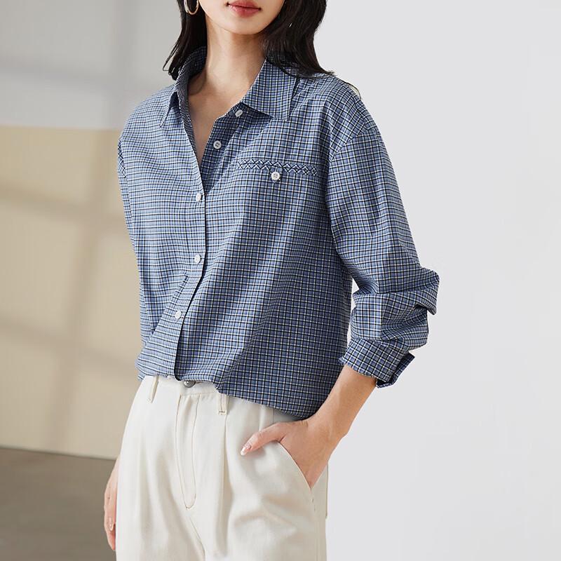 SOFSIL Women s Plaid Pure Cotton Long-Sleeve Shirt M