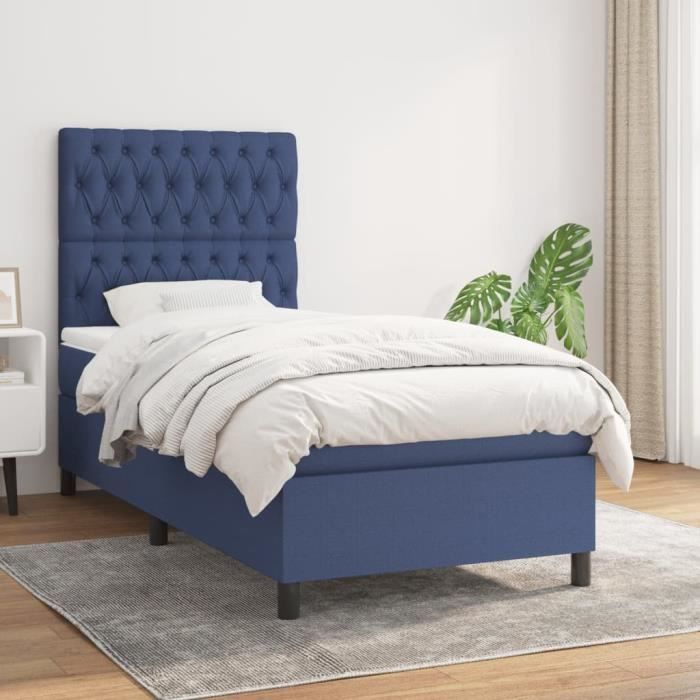 VidaXL Divan Bed with Mattress Blue 100x200 Cm Fabric - Model 3141999