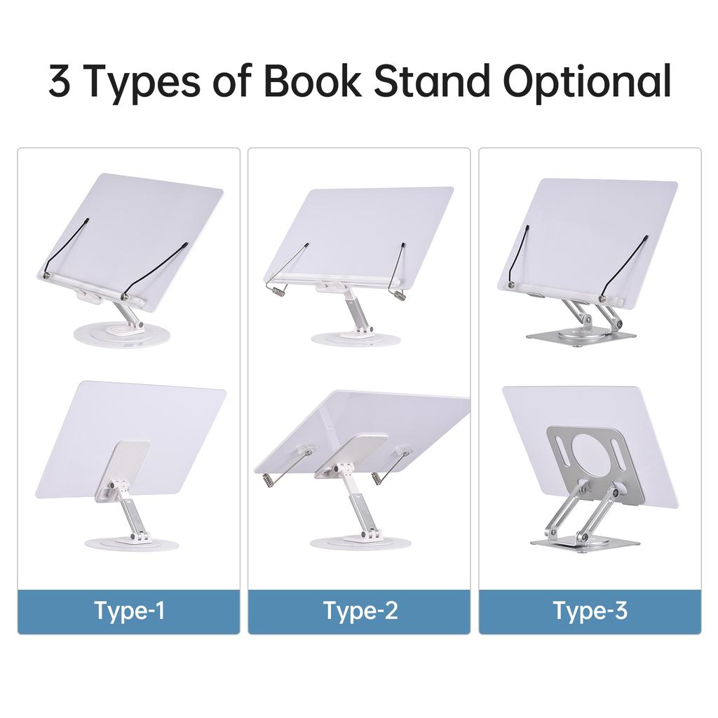 Desktop Book Stand for Reading with 360 Degrees  Rotating Base & Page Clips Foldable and Angle Adjustable for Cooking