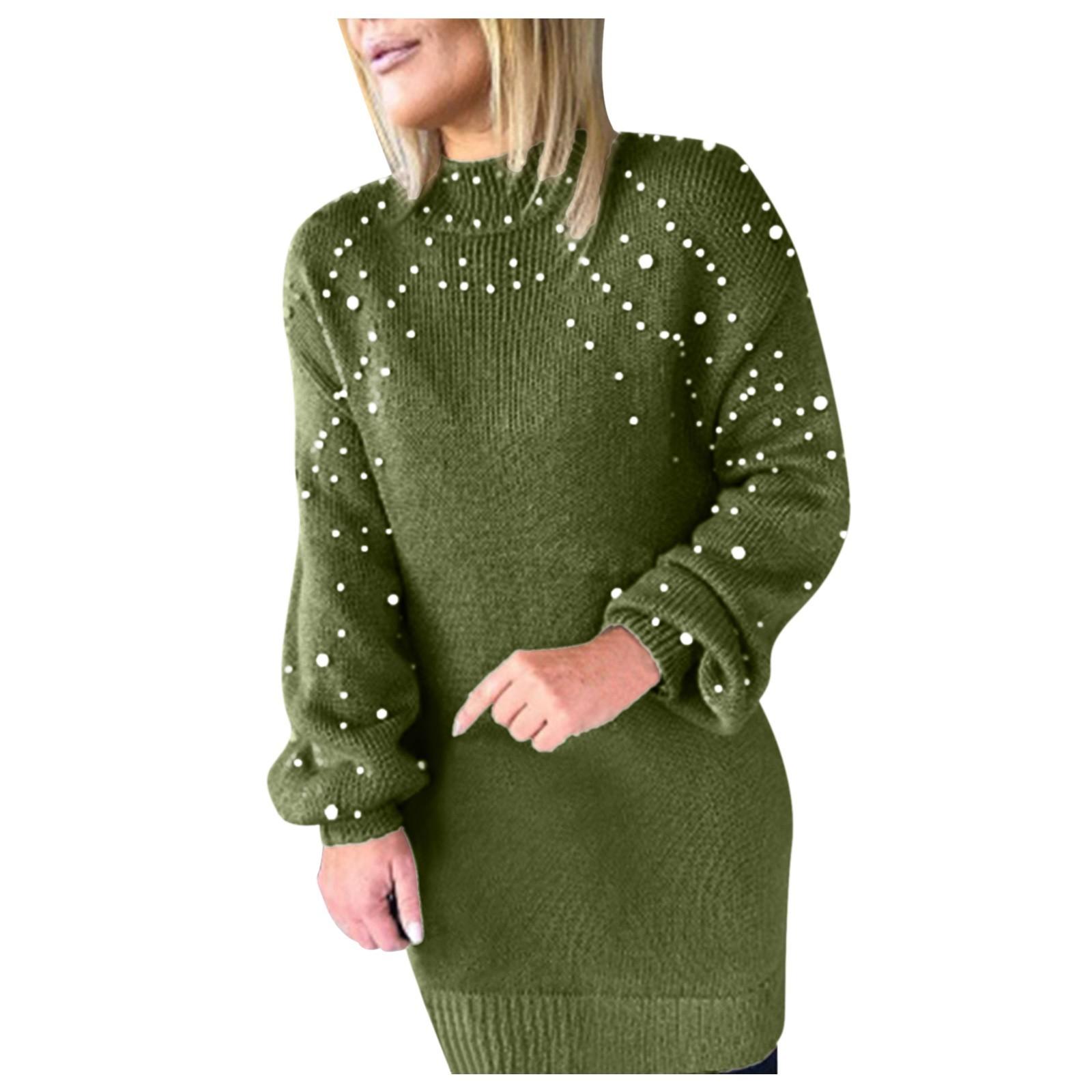 

Women s New Sweater Long-Sleeved Pearl Dress Casual Top XXL зелений