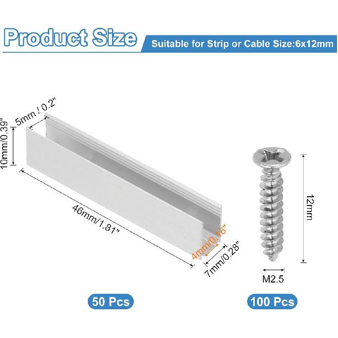 PATIKIL Neon Rope Light Mounting Brackets, 30 Pcs Neon LED Lights Aluminum Install Fixing Clips Accessories for 6x12mm Silicone Neon Sign Flex Strip
