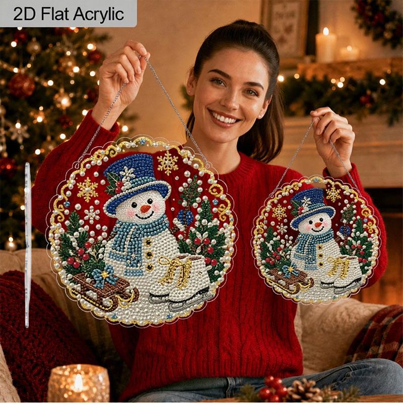 2D Flat 1pc Christmas Pearl Diamond Art Hanging Kits, 3D Mixed‑Sized Beads Craft, DIY Acrylic 25cm/20cm Pearl Diamond Painting Hanging Ornament