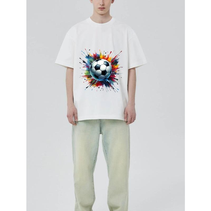 Black T Shirt with Soccer Ball and Colorful Splash Print for Sports and Casual Wear