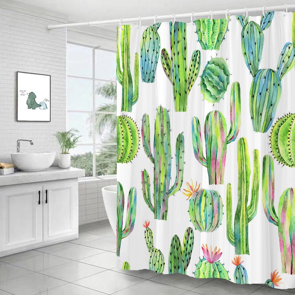 Tropical Plants Green Leaf 3D Printing Shower Curtain Polyester Waterproof Bathroom Curtain Home Decoration Curtain With Hook