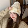 Knitted hat women's velvet thickened warm cold hat versatile ear protectors loose big head circumference hairball wool hat