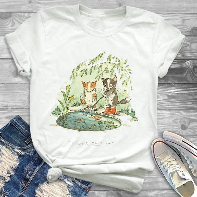 Lovely Style Pet Print T-Shirt Crew Neck Casual Short Sleeve T-Shirt Spring Summer Women's Clothing Fashion Simple Short Sleeve