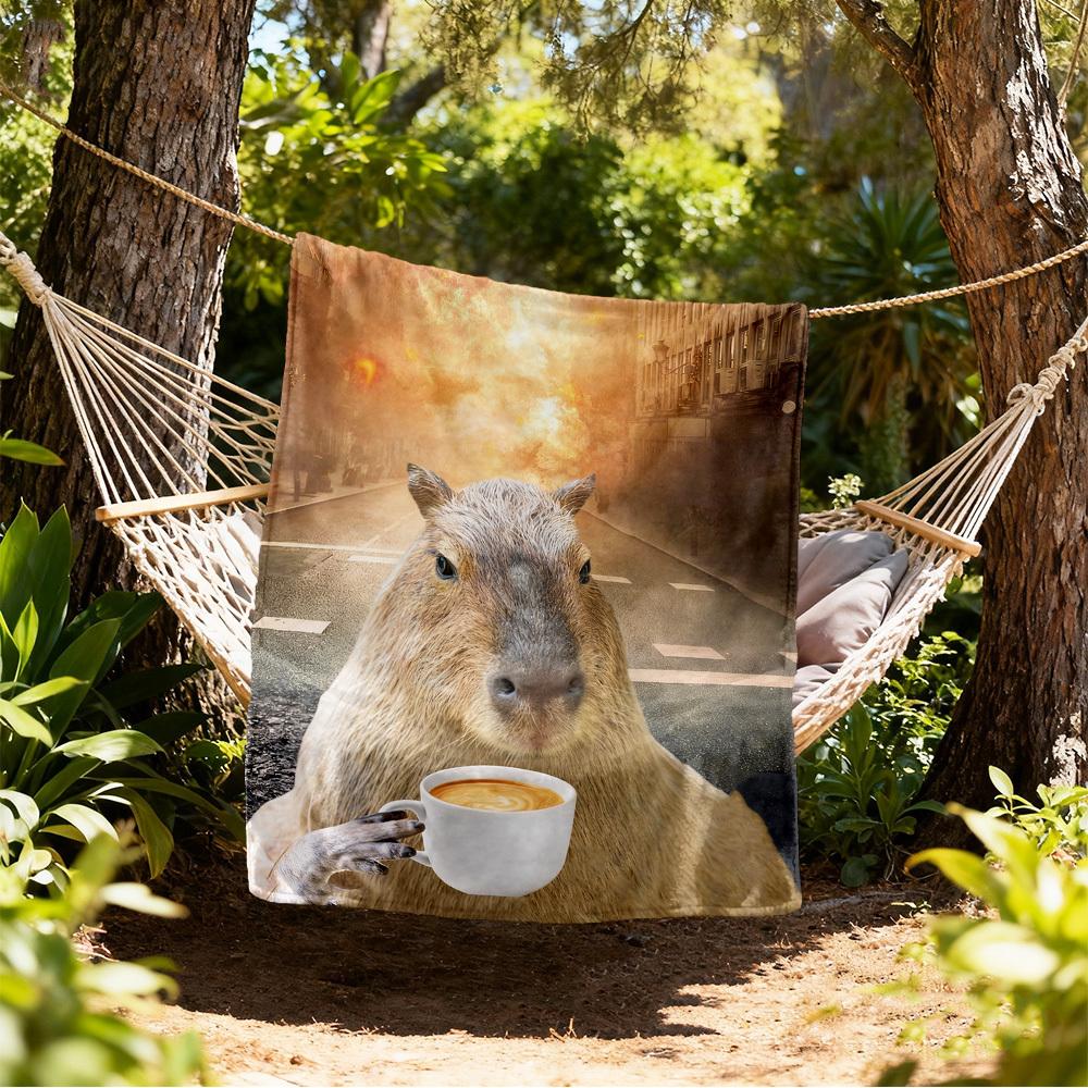 Capybara Coffee Outdoor Flannel Blankets, Outdoor travel, Home Blankets, Fan Gifts,Suitable for All Seasons, Christmas Gifts. R1127015 80x120cm