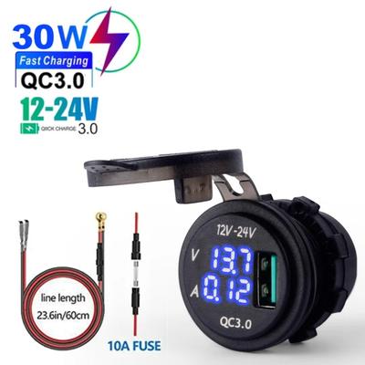 Auto USB Ladebuchse mit Voltmeter Amperemeter QC 3.0 Ladebuchse Digitalanzeige Spannung Auto USB Ladebuchse