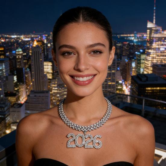 2026 Hip Hop Rhinestone Pendant Necklace Sparkling Bling Number Necklace for Women Fashion Party Jewelry Gift Adjustable Chain New Year Celebration