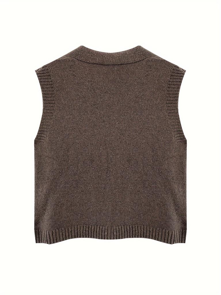 Rose Beauty A Plus Size Solid Pockets Button Front Cardigan, Casual Sleeveless Knitted Cardigan, Women's Plus Size Clothing