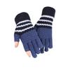 Stripe Ladies Winter Accessories Women's Knitted Gloves Korean Style Mittens Show Two Fingers