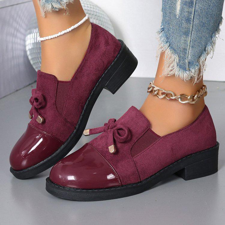 Women's 2026 Fashion Flat Shoes, Spring/Autumn Work Chunky Heel Bowknot, Plus Size, European & American Style.