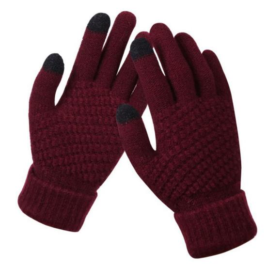

1 Pair Cycling Gloves Full Finger Touchscreen Knitted Thickened Stretchy Keep Warm Solid Color Autumn Winter Women Motorcycle Riding вино красного