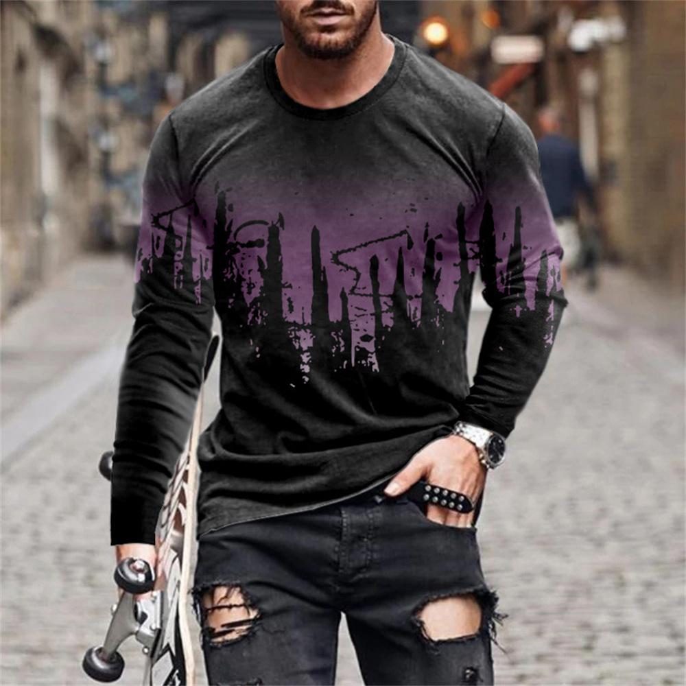 Retro Graffiti 3D-Druck Sommer Herren Rundhals-T-Shirt Lässiges Langarm-T-Shirt Übergroßer Pullover Modetrend Herrenbekleidung
