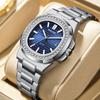 Mens Nautilus-Style Stainless Steel Watch With Luminescent Hands Date Display 42mm Round Dial 30M Water Resistant