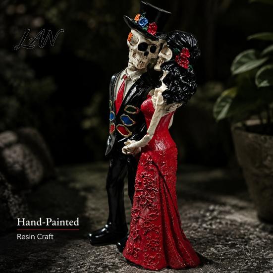 Unique Gothic Gift Skeleton Couple Statue, Romantic Figurine, Resin Home Decor Man And Woman Sculpture for Halloween Table Weather-resistant Courtyard