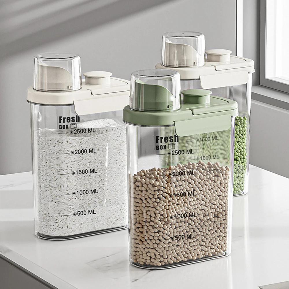 Large Capacity Kitchen Storage Can - 1600/2800ML PP Plastic Sealed Scale Bucket Waterproof Seal for Flour Corn Soybeans Rice