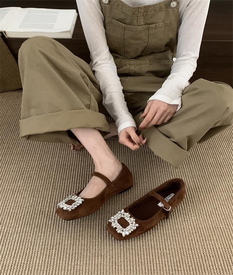 Flat bottom retro suede square head single shoes women's shoes new thin velvet Mary Jane wear commuter shoes
