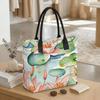  Water Lily Print Tote Bag Aesthetic Casual Large Capacity Shoulder Handbag for Daily Use