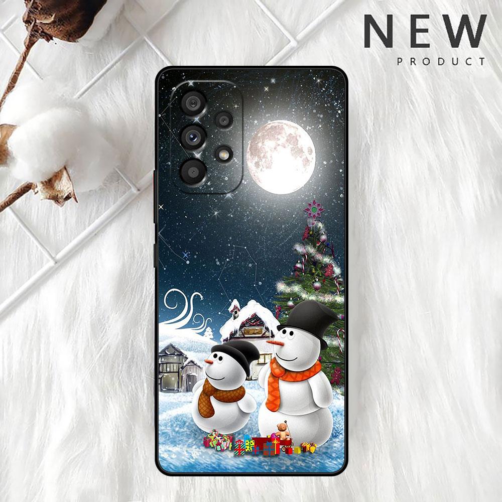 Cartoon Snowman Christmas Case For Samsung Galaxy A52 A12 A51 A53 A33 A71 A32 A31 A21 A01 A11 A22 Black TPU Phone Shell