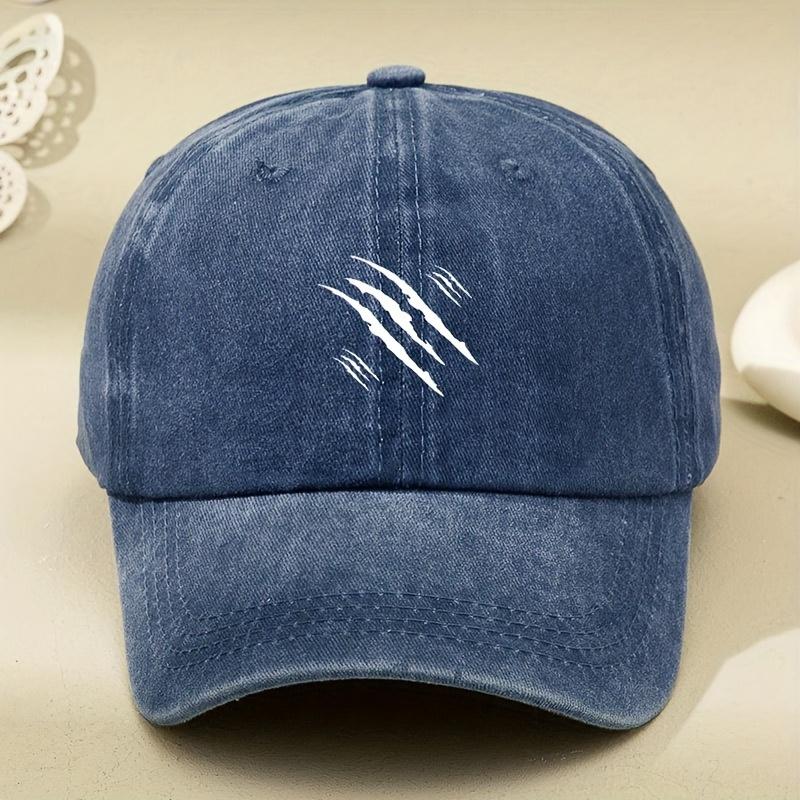 Womens Vintage Washed DenimStyle Baseball Cap with White Scratch Print  Adjustable Snapback Lightweight Polyester