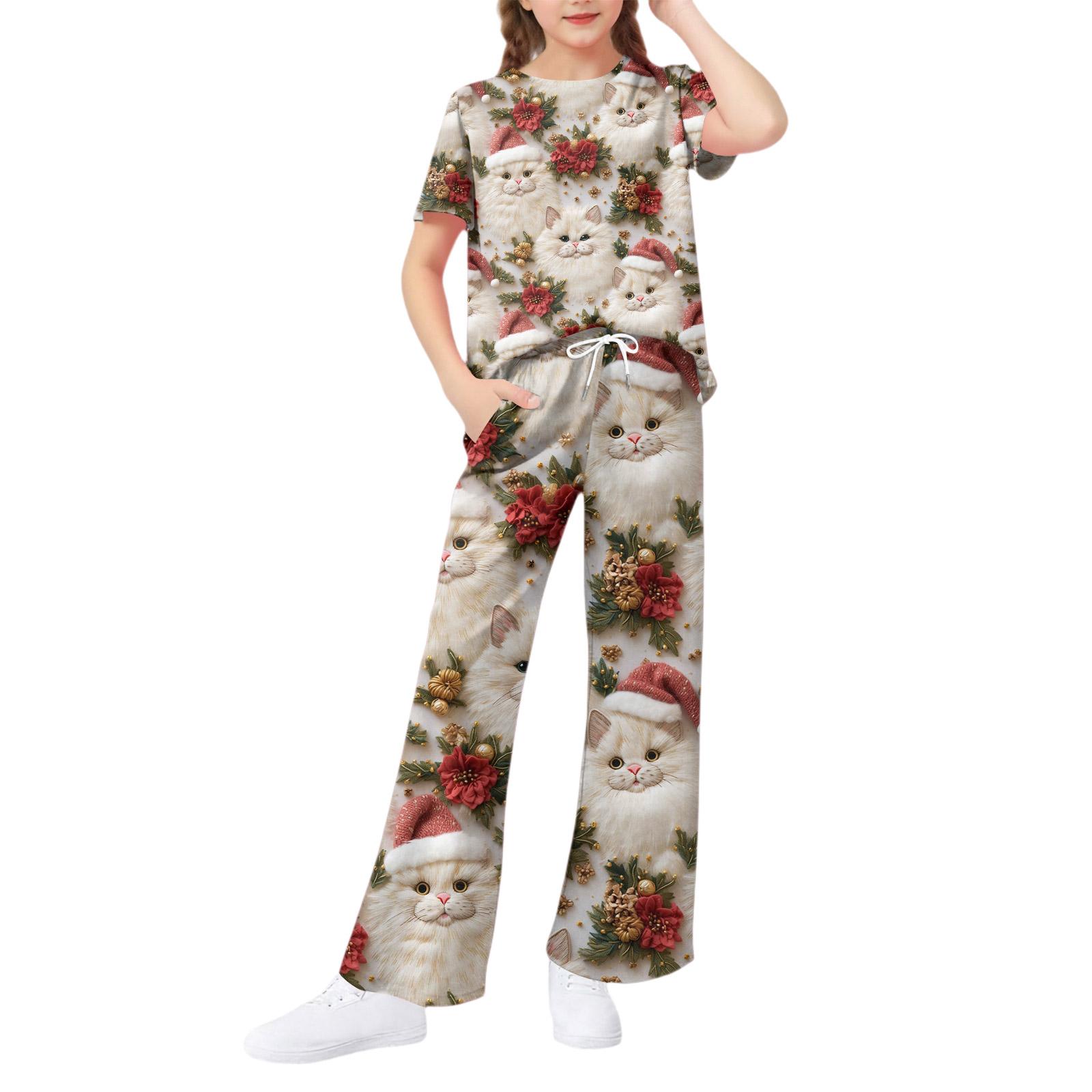 

Комплект из 2 предметов для девочек - футболка с коротким рукавом и брюки широкого кроя 120 бежевый