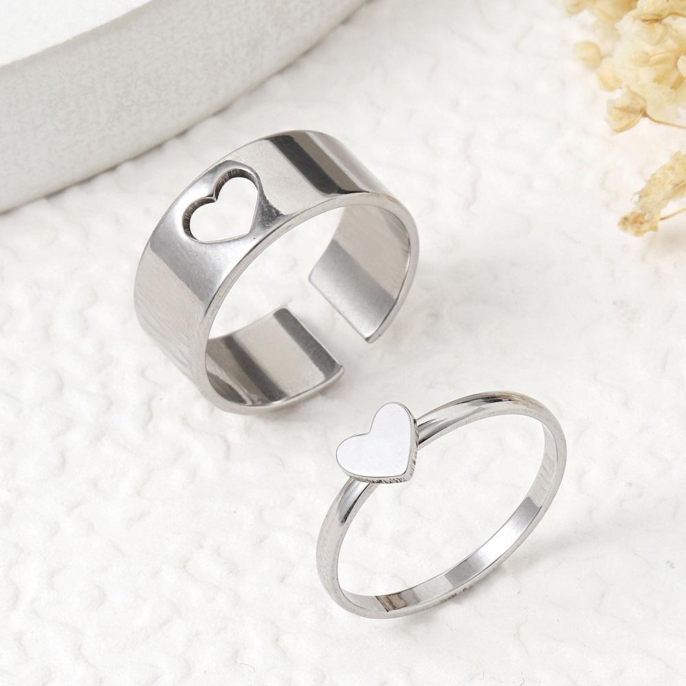 Specially Designed Stainless Steel Jewelry Cutting Heart Butterfly Couple Rings Fashion Simple Titanium Steel Ring Two-Piece Set