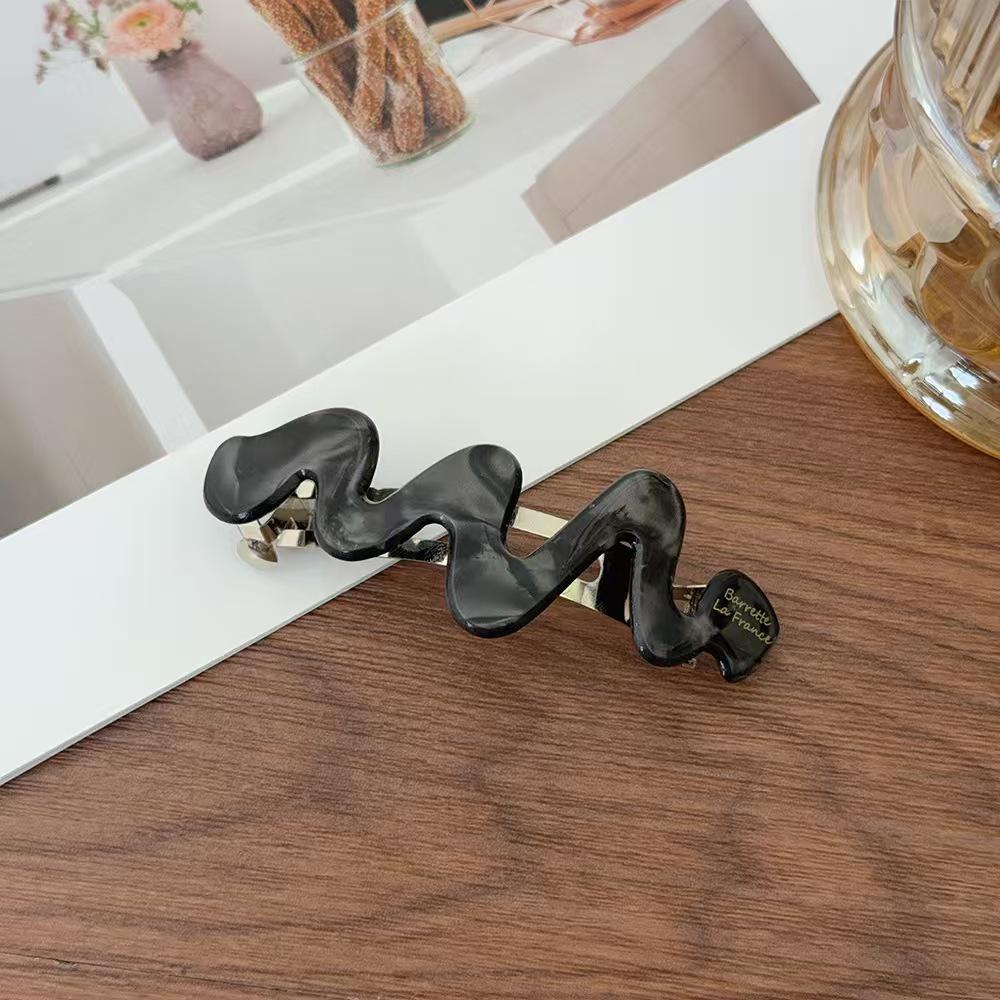 Koreanisches Temperament Hochwertige Goldmarke Unregelmäßige Kurve Acetat Feder Haarspange für Pferdeschwänze