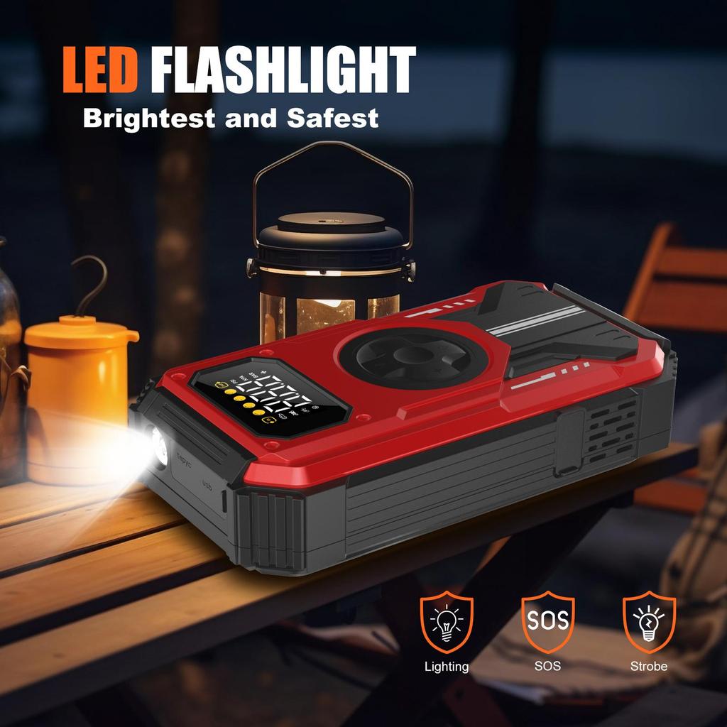 Car Jump Starter Booster Power Bank Battery Charger Pack With 150PSI Air Compressor Eigotrav PD-270 12V 6000A 12000mAh