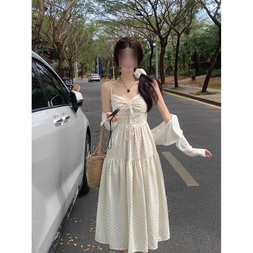 

Женское платье-майка с V-образным вырезом в горошек - Летний стиль, Мягкая посадка, Приталенное, Универсальный принт XL (for 55-60 kg)