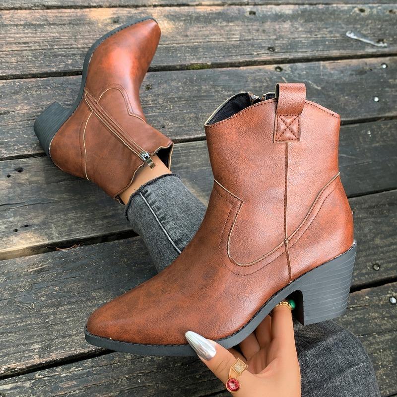 Pointed Toe Women Ankle Boots Chunky Fashion Goth High Heels Shoes Winter Pumps  New Trend Woman Heeled Chelsea Short Botas