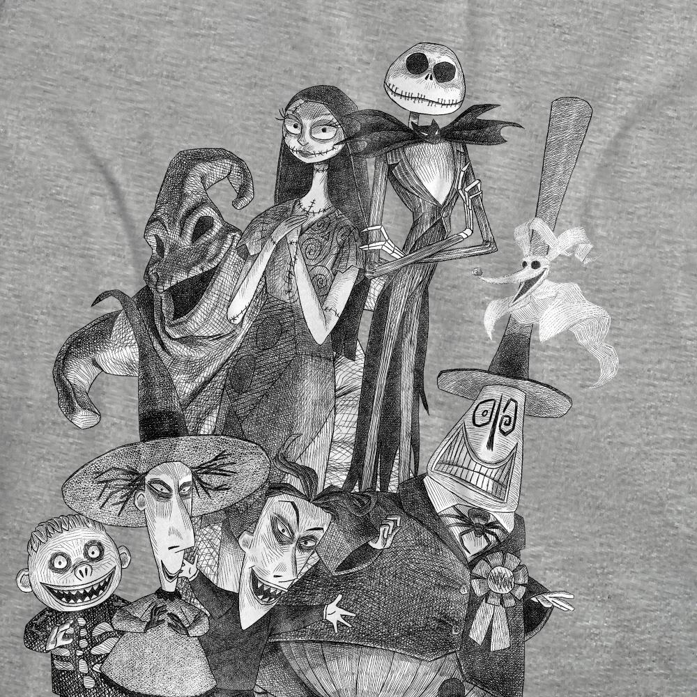 The Nightmare Before Christmas Womens/Ladies Jack Sally Monster Drawing Heather T-Shirt