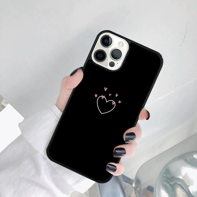 Black Simple Lines Love Heart black Phone Case Cover For iPhone 17 Air 15 Pro MAX 16 Plus 14 12 11 13 coque