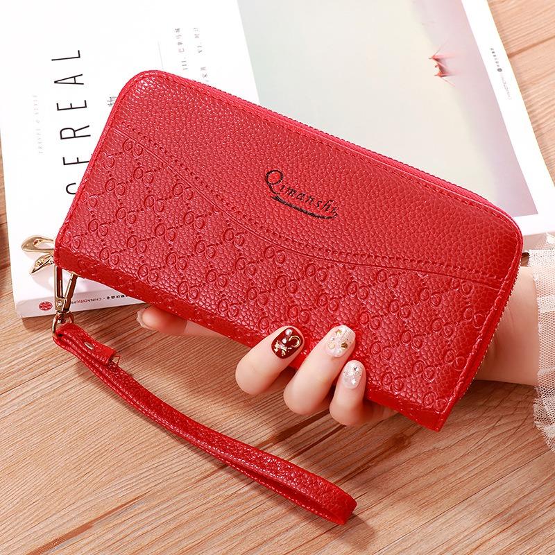Fashionable Lychee Patterned Multi Slot Mobile Phone Bag with Double Zipper Wallet for Women