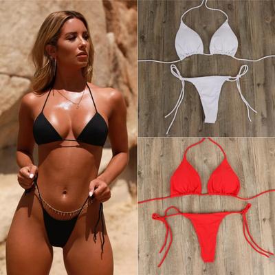 Neck Solid Color Three-point Bikini Sexy Swimsuit Women's Split Strap Adjustable Multi-color Swimsuit