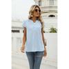 Summer Women's Solid Textured Chiffon Blouse, Loose V-Neck Pullover Short Sleeve Top, European & American Style Casual Top