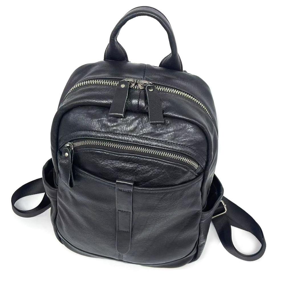 Women'S Leather Backpack Black High Quality Cowhide Backpack Trendy Versatile Soft Leather Large Capacity Women'S Bag