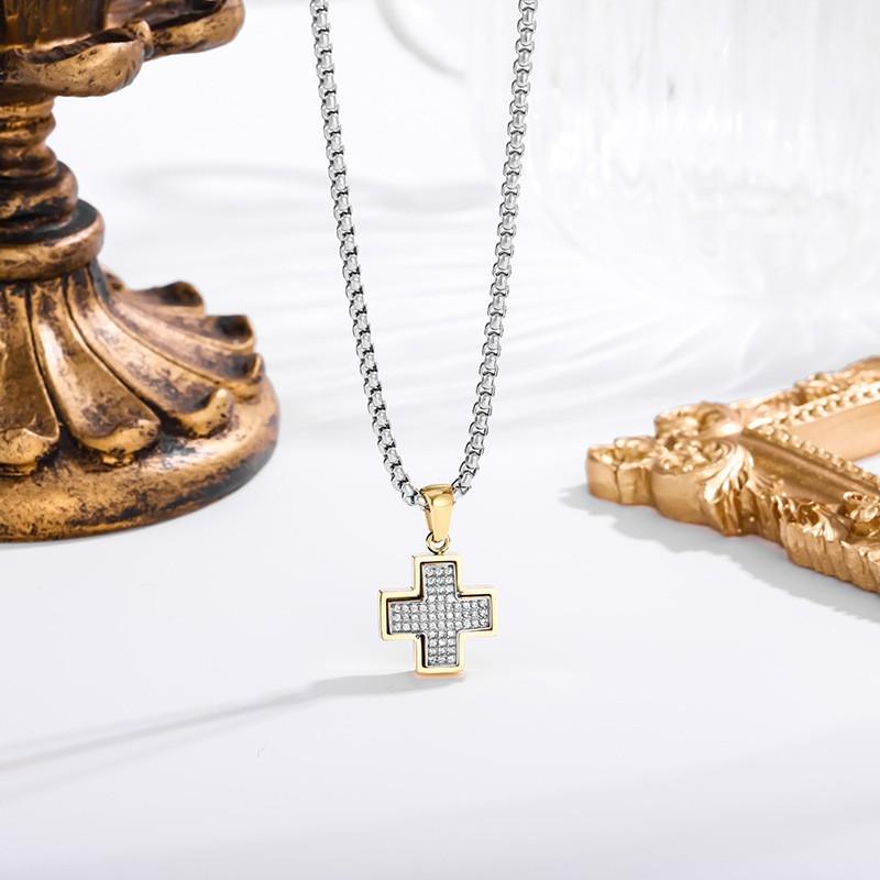 2026 Stone Cross Necklace Fashion Light Luxury Necklace Jewelry Premium Jewelry Full Diamond Men's Necklace