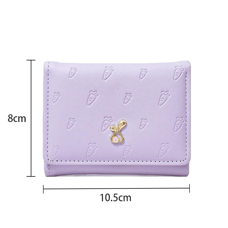 Portable Cartoon Rabbit Purses Carrot Printed Snap Button Lady Short Pu Wallet Waterproof Candy Color Triple Fold Card Bag
