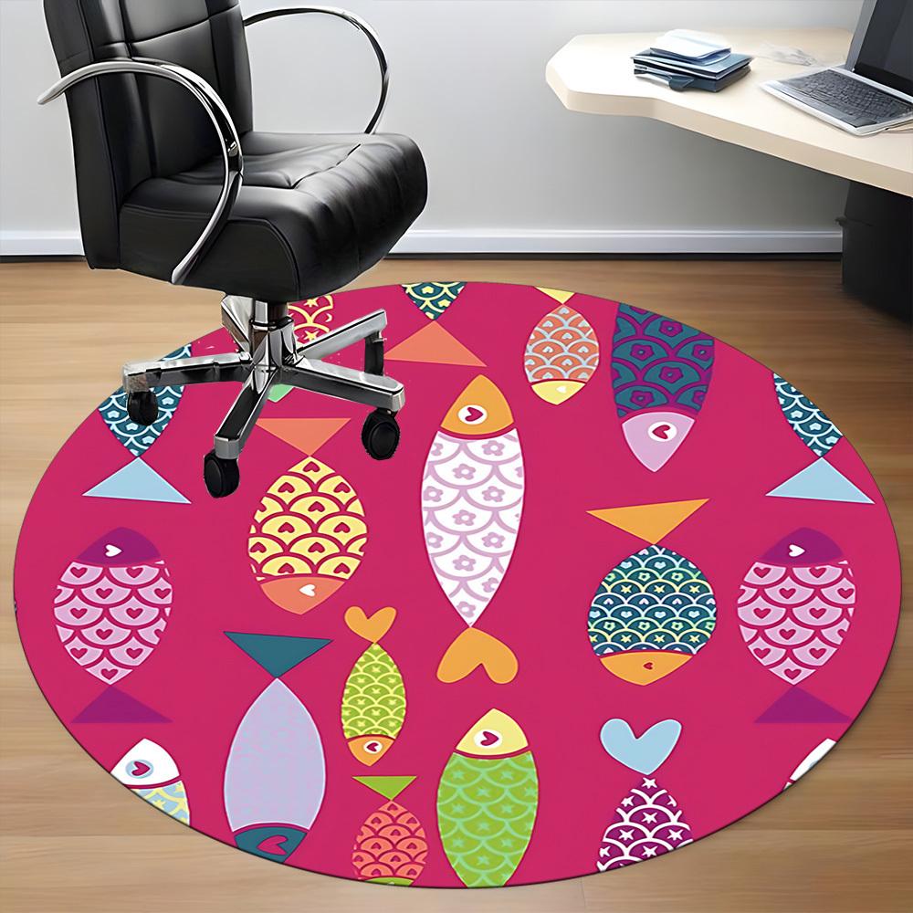 1pc Fishes Pattern Office Round Area Rug, Indoor Mat Suitable For Office, Under Office Chairs Bedroom Living Room Home Decor, Room Deco