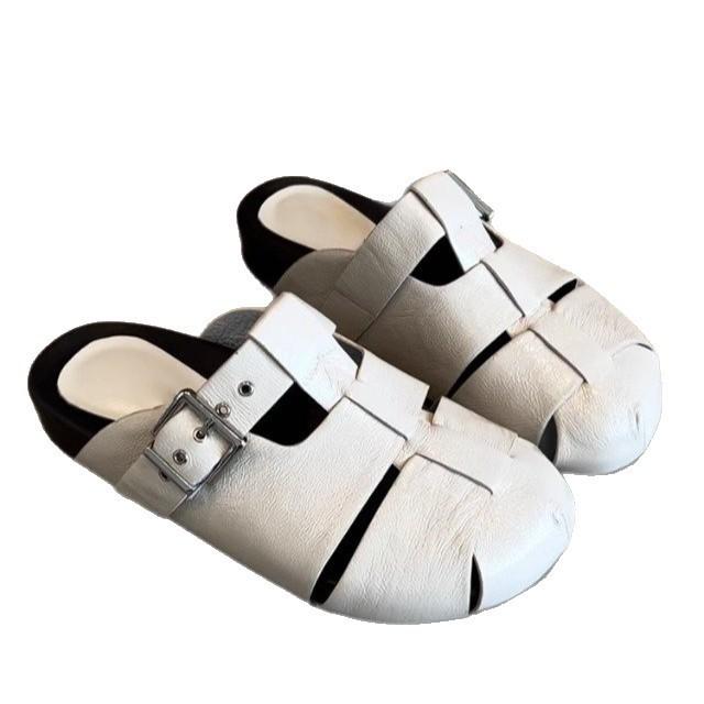 Spring 2025 new French bag head slippers women lazy one pedal casual moral training half slippers women's shoes fashion