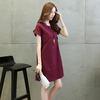 Women Cotton Linen Thin Short-sleeved Loose Waist Plus Size Dress