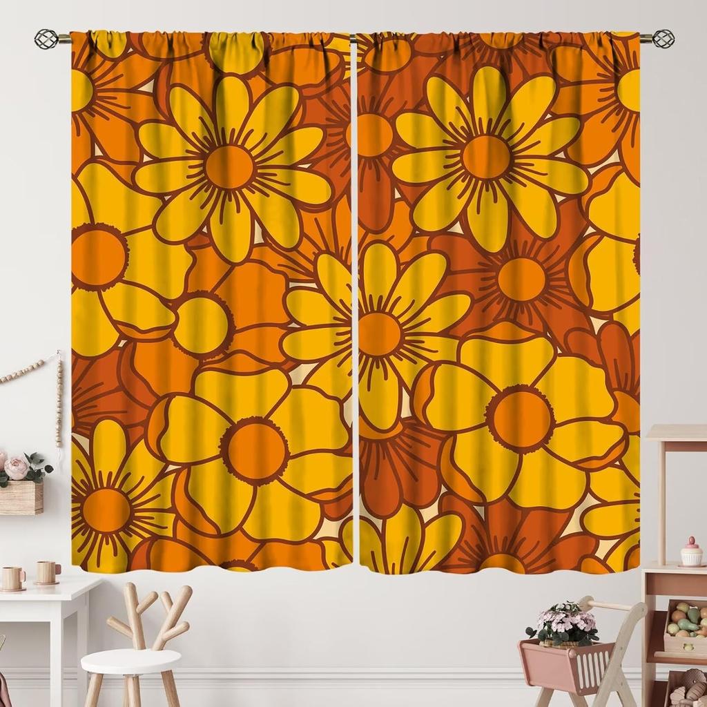 Geometrisch Groovy Patroon Gordijnen Vintage Jaren 70 Retro Jaren 60 Abstracte Kunst Esthetisch Gordijn met Stangzak voor Slaapkamer Woonkamer