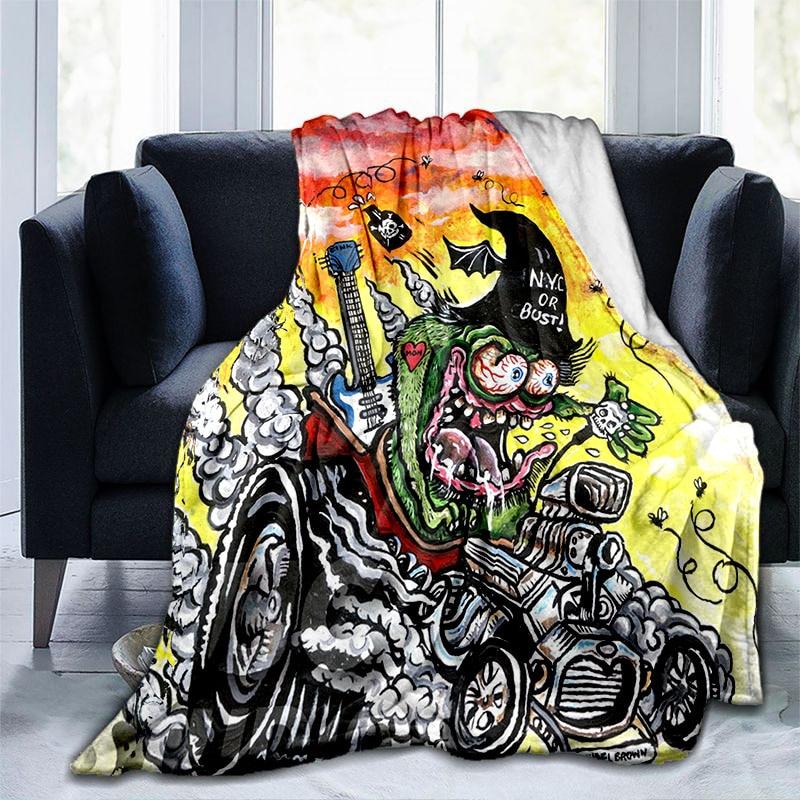 Rat Fink Fashion Throw Blanket Modified Car Culture Funny Accessories for Motorcycle Club Garage Man Cave Home Living Room Decor