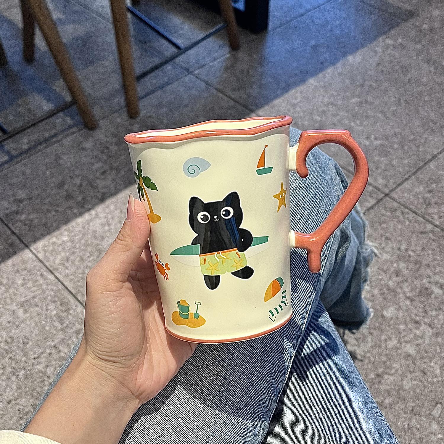 

Cat Mug with Lid Spoon Cute High Value Cup Ceramic Water Cup New Home Coffee Breakfast Cup 401-500ml